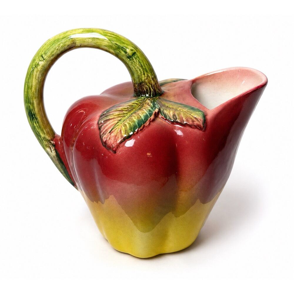 Vintage Apple Shaped Ceramic Creamer Pitcher Tre Mel Italy 9426/M Majolica